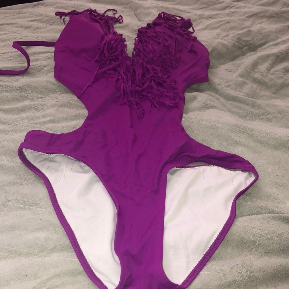 One piece fringe bathing suit
